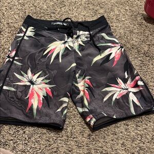 O'Neill Black and Red Floral Kids Swim Board Shorts